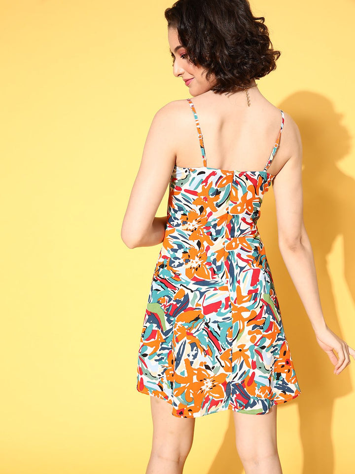 Berrylush Multicoloured Floral Crepe A-Line Dress