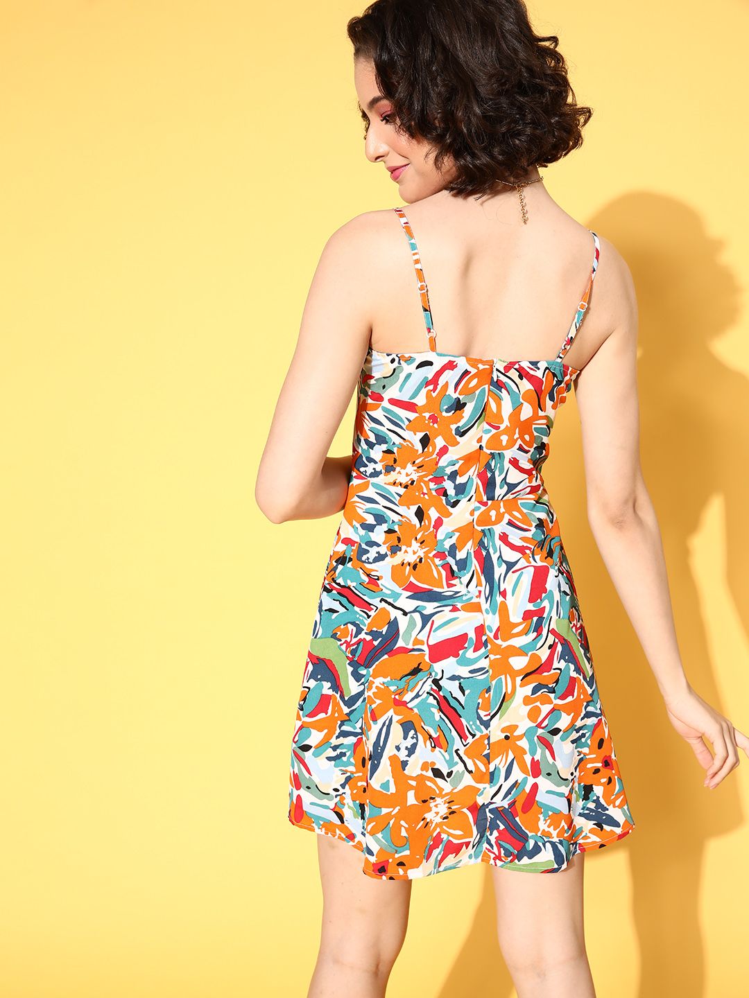 Berrylush Multicoloured Floral Crepe A-Line Dress