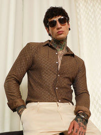 Campus Sutra Comfort Slim Fit Diamond Pattern Spread Collar Casual Shirt