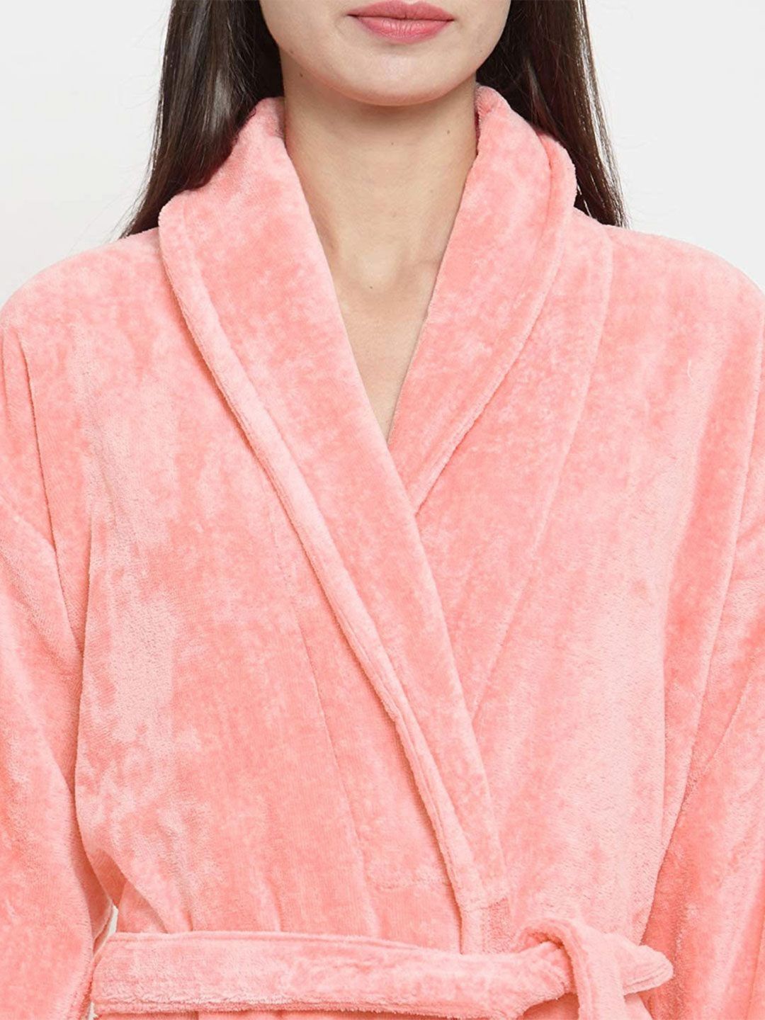 MYTRIDENT Women Peach Pure Cotton Bath Robe
