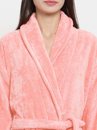 MYTRIDENT Women Peach Pure Cotton Bath Robe