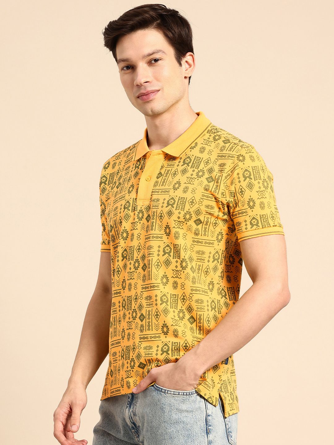 Being Human Geometric Printed Polo Collar Pure Cotton T-shirt