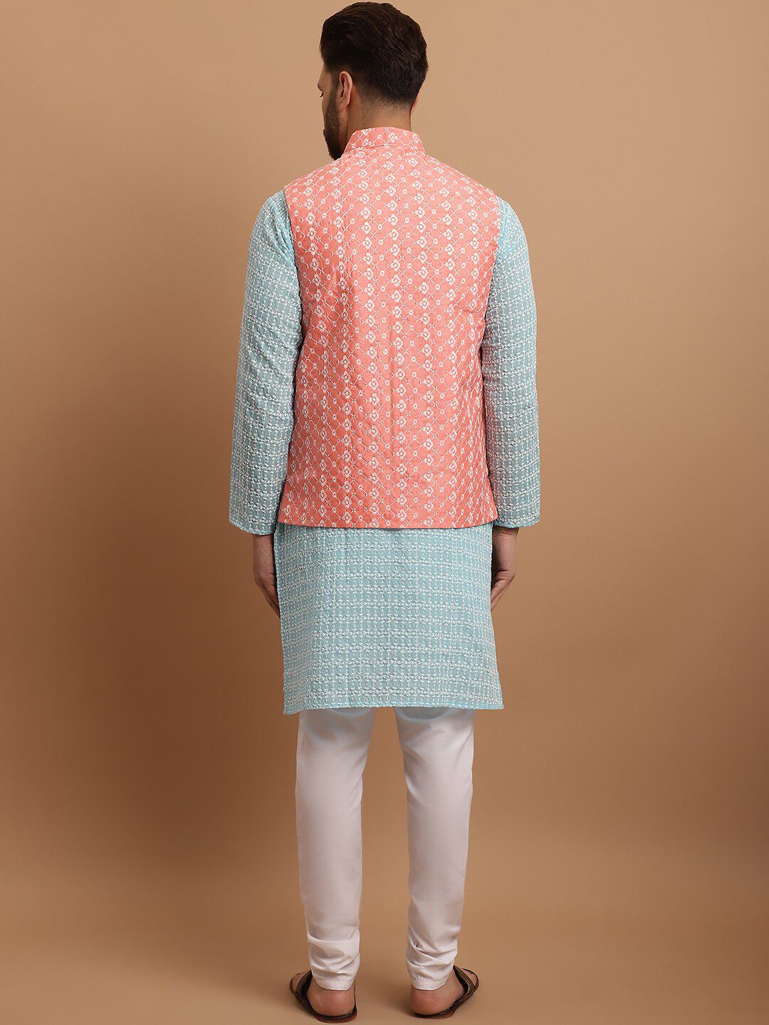 SOJANYA Ethnic Motifs Embroidered Pure Cotton Kurta With Pyjamas & Nehru Jacket