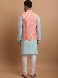 SOJANYA Ethnic Motifs Embroidered Pure Cotton Kurta With Pyjamas & Nehru Jacket