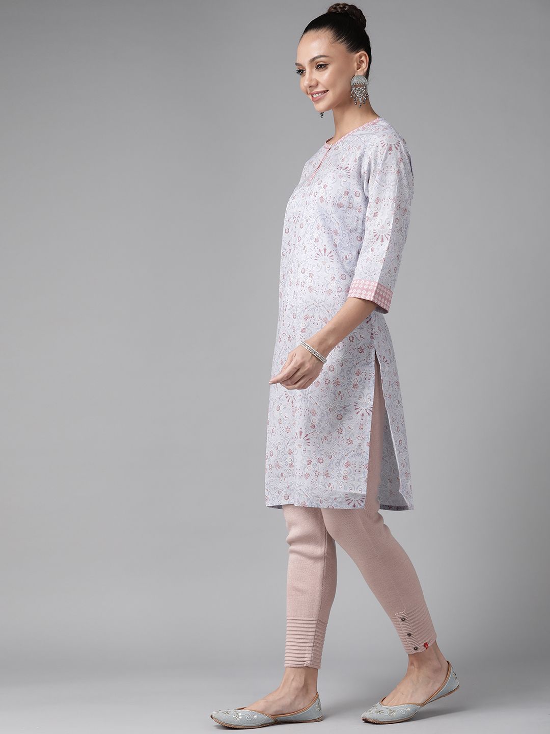 W Women Lavender & Maroon Ethnic Printed Pure Cotton Kurta