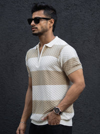 Powerlook Men Striped Polo Collar Cotton T-shirt