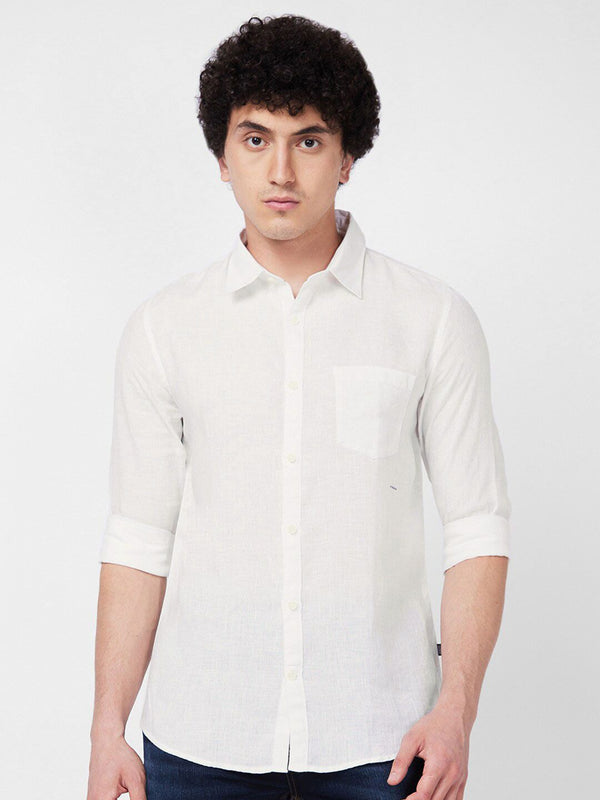 Spykar Spread Collar Linen Casual Shirt