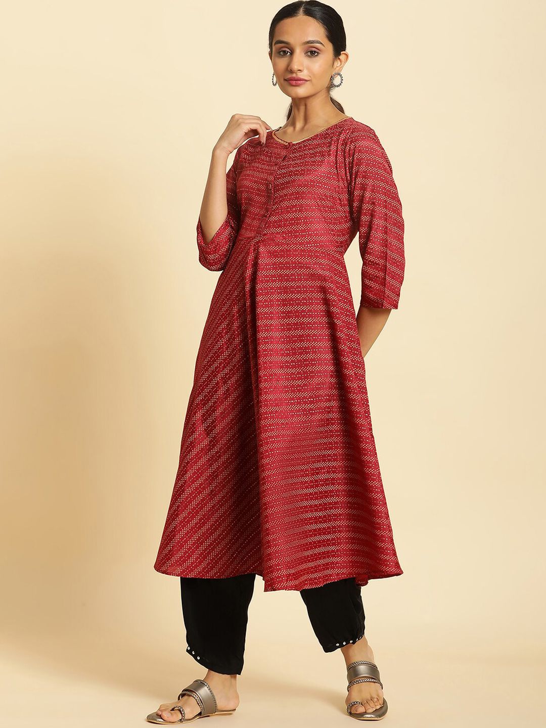 W Abstract Printed Sequinned Details Anarkali Kurta