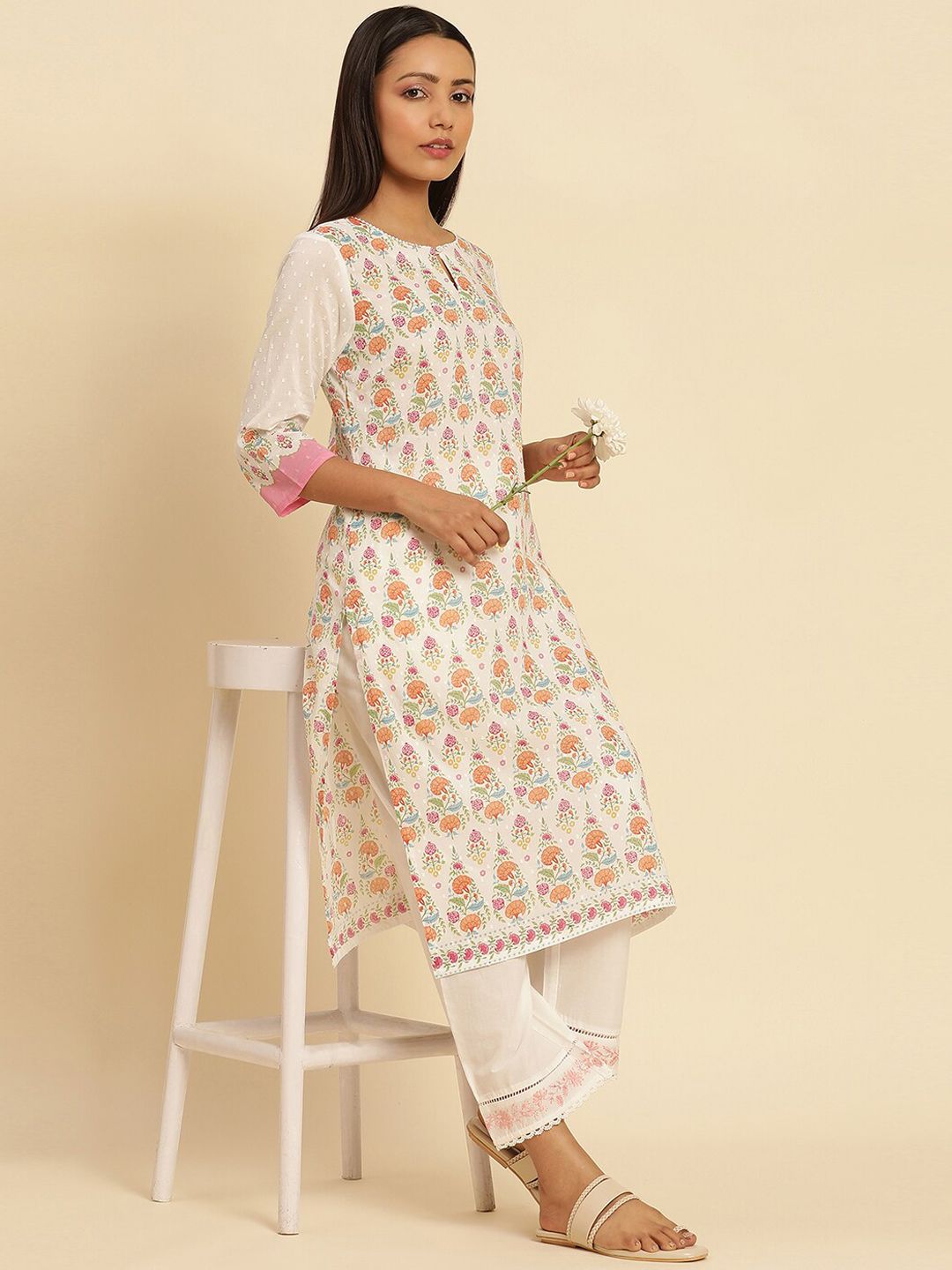 W Women Straight Fit Pure Cotton Ethnic Trousers