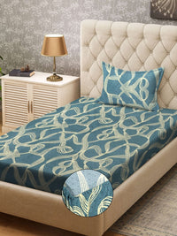 KLOTTHE Green & Yellow Printed 300TC Dilengkapi Cadar Bujang & Sarung Bantal