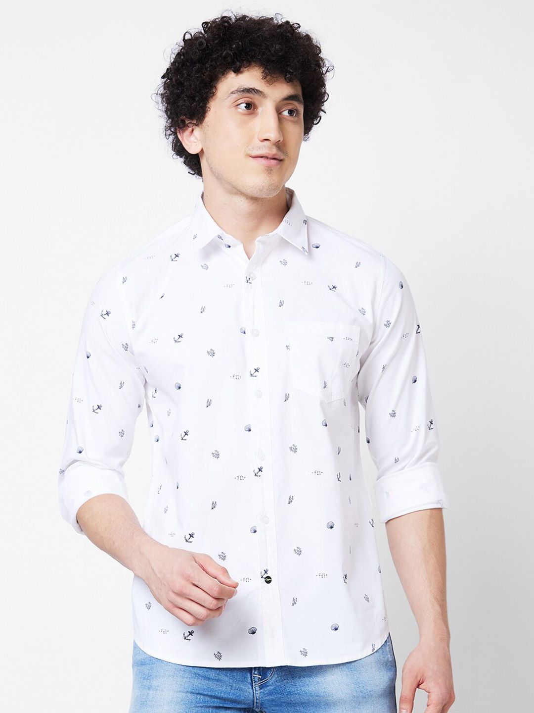 SPYKAR Long Sleeves Regular Fit Pure Cotton Opaque Printed Casual Shirt