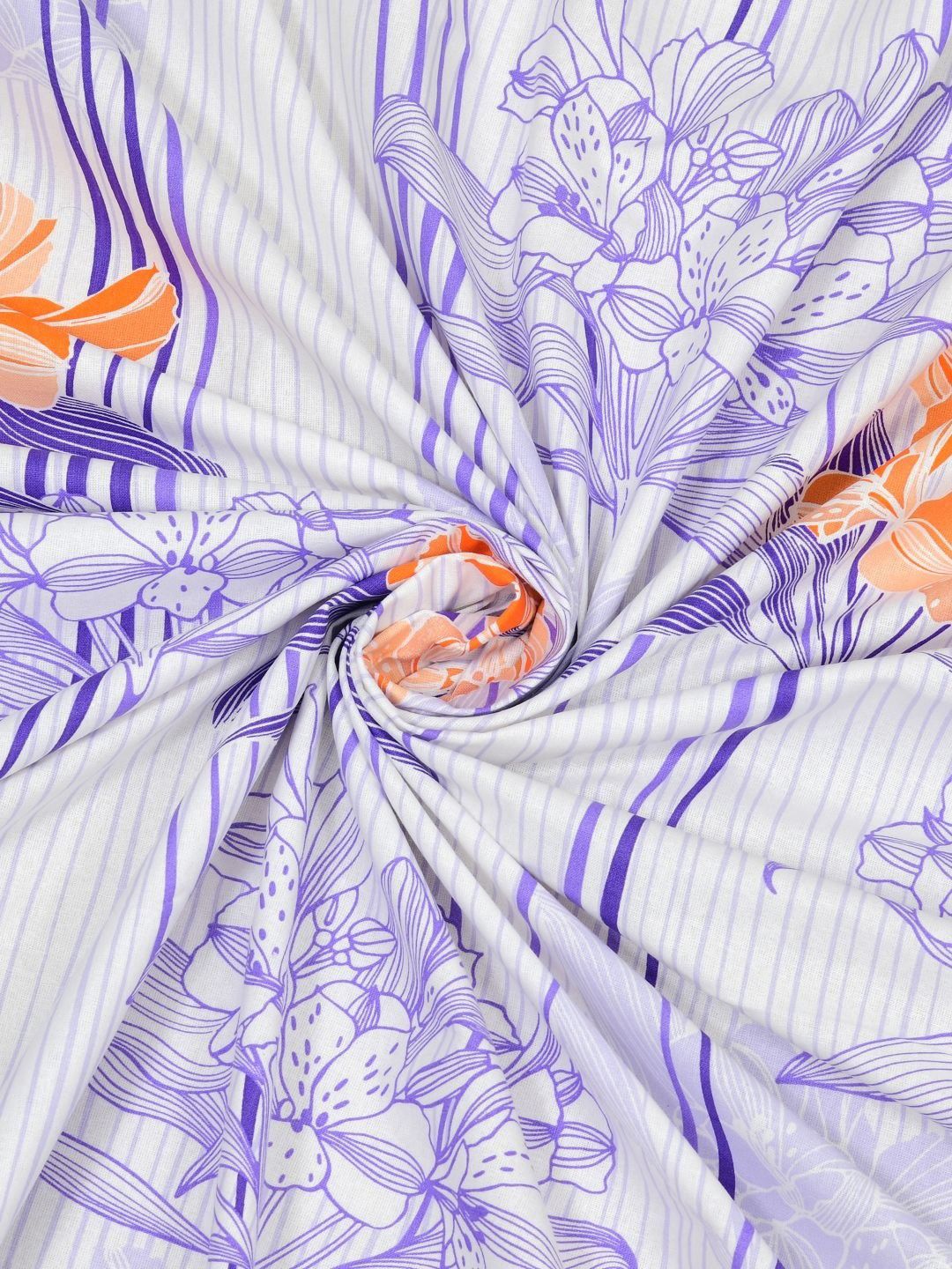 BOMBAY DYEING White & Orange Printed Pure Cotton 120 TC Queen Bedsheet Set 2.24 m X 2.54 m