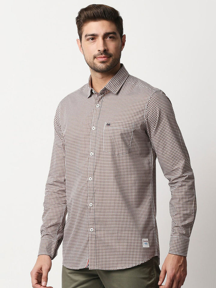 Thomas Scott Men Brown Relaxed Gingham Checks Checked Pure Cotton Casual  Sustainable Shirt