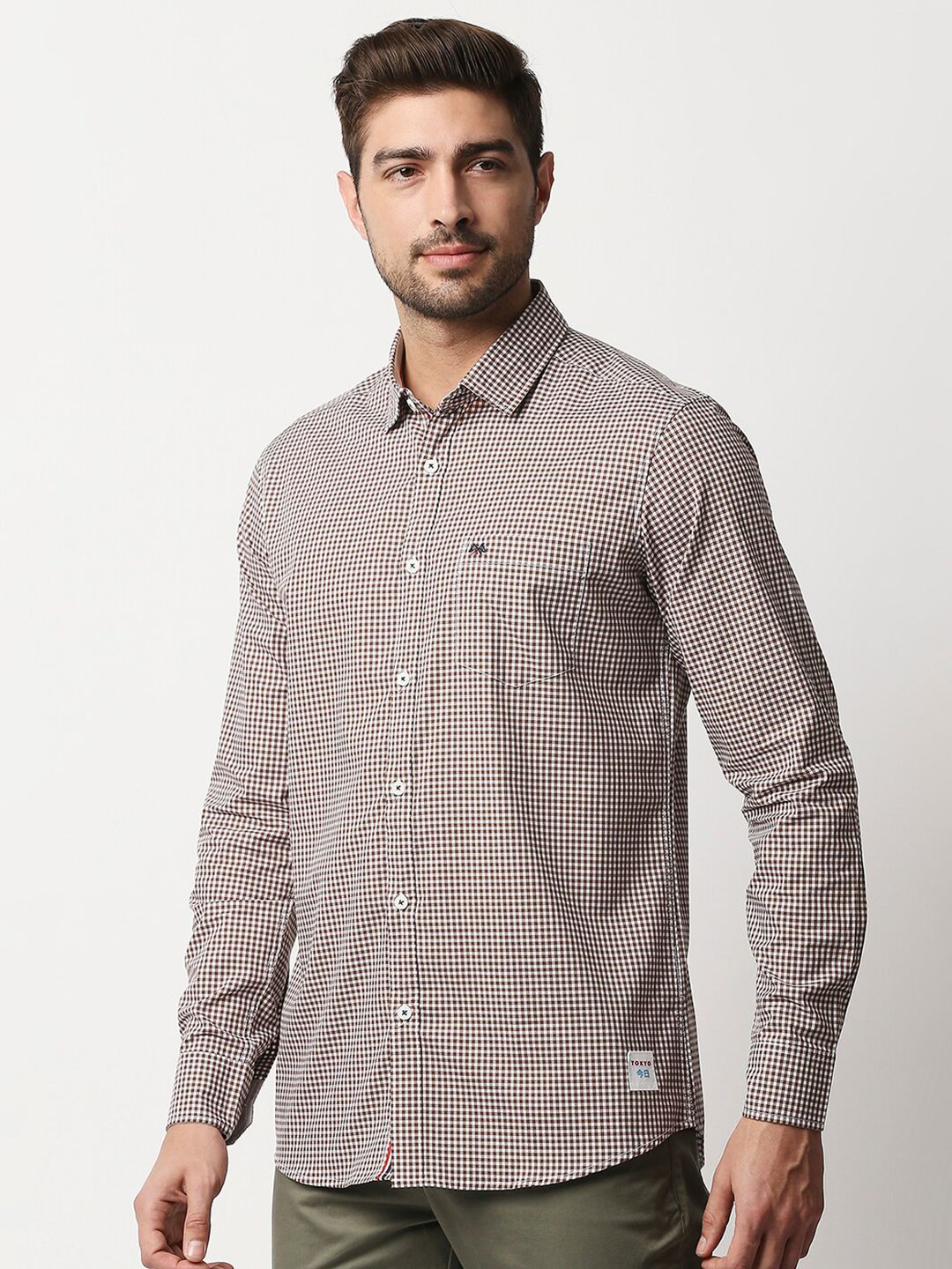 Thomas Scott Men Brown Relaxed Gingham Checks Checked Pure Cotton Casual  Sustainable Shirt