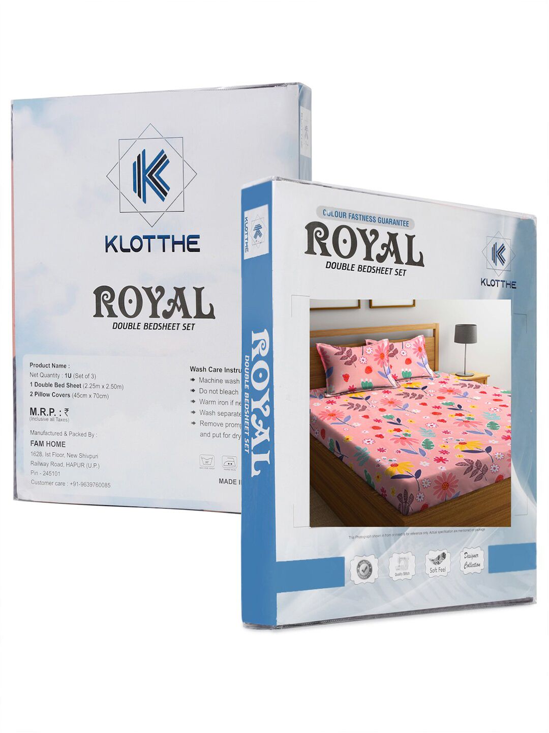 KLOTTHE Floral 300 TC Double King Bed Sheet with 2 Pillow Covers