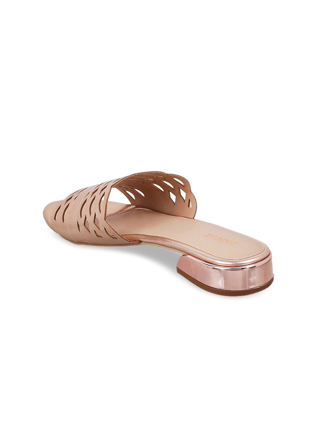 Mochi Women Rose Gold Solid Open Toe Flats