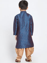 VASTRAMAY Boys Navy Blue & Beige Self Design Kurta with Dhoti Pants