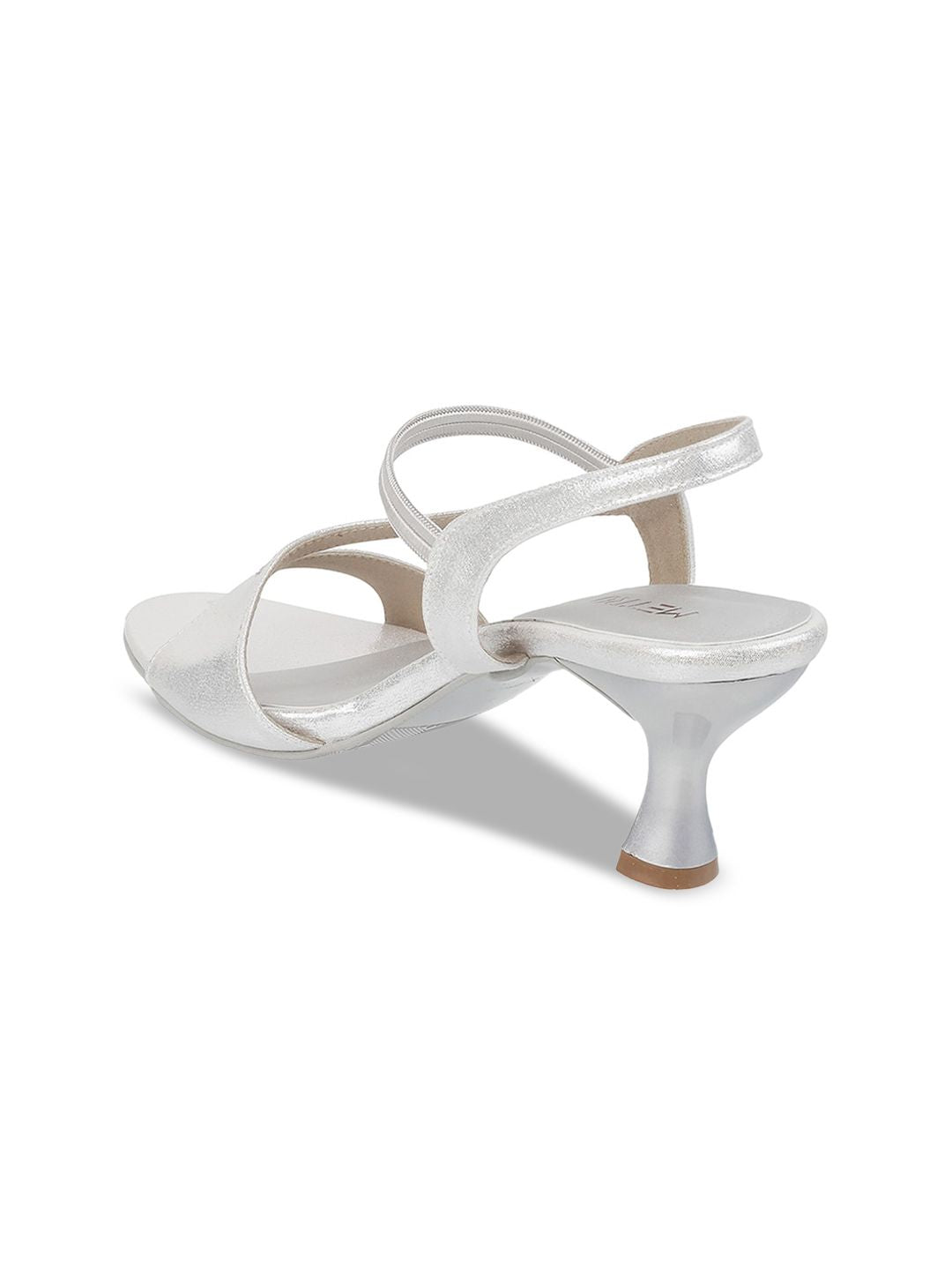 Metro Women Silver-Toned Kitten Heel Sandals