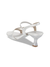 Metro Women Silver-Toned Kitten Heel Sandals