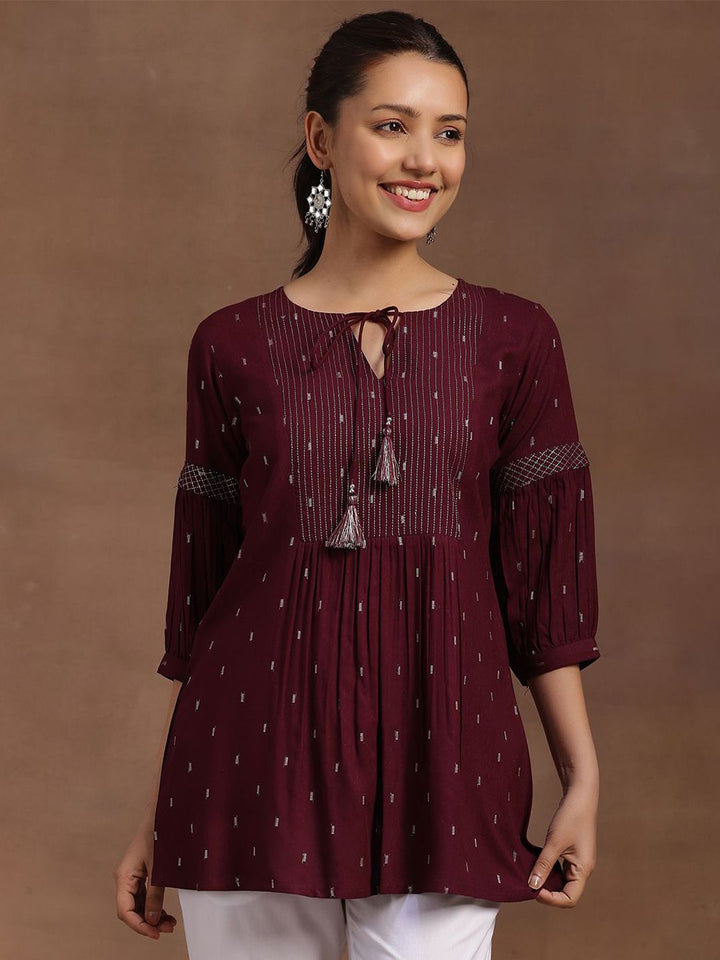 Libas Geometric Woven Design Dobby Pleated Kurti