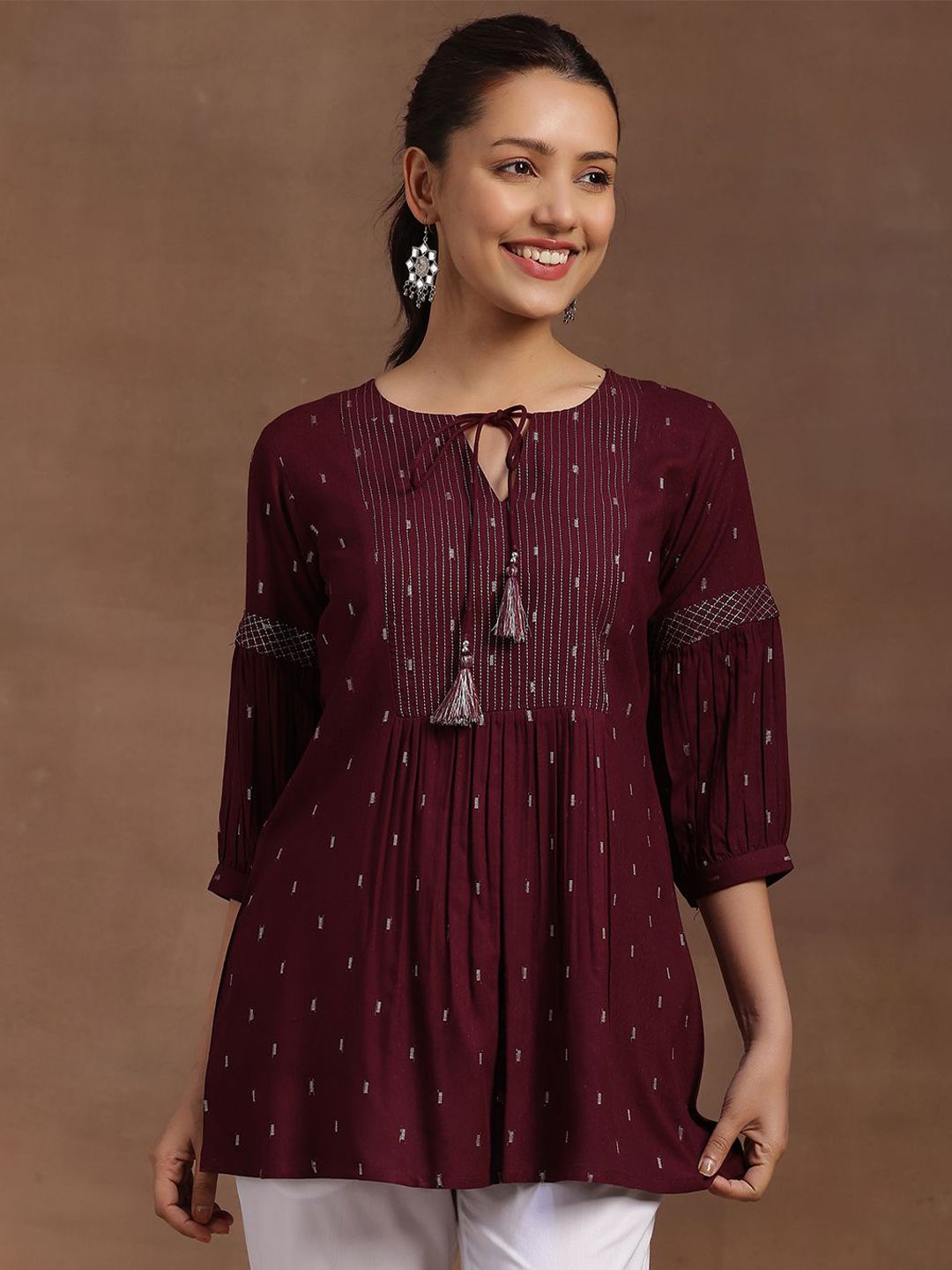 Libas Geometric Woven Design Dobby Pleated Kurti