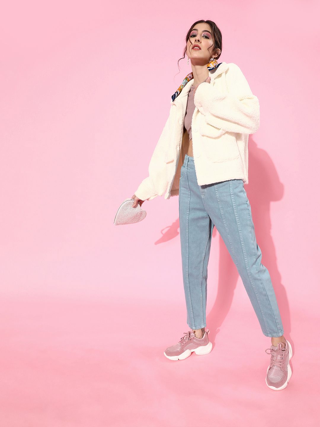 SASSAFRAS Women White Solid Faux Fur Tailored Jacket