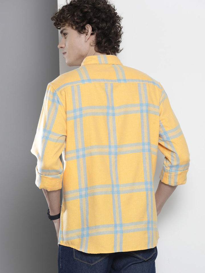 The Indian Garage Co Men Yellow & Blue Checked Pure Cotton Casual Shirt