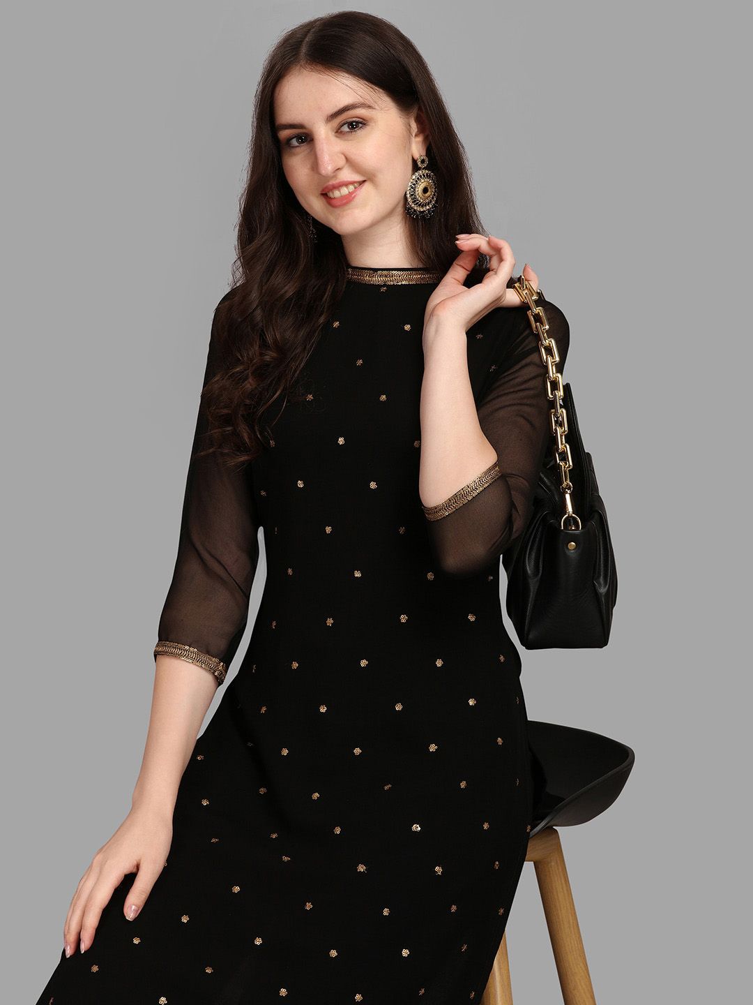 KALINI Sequin Embellished Straight Kurta with Trousers
