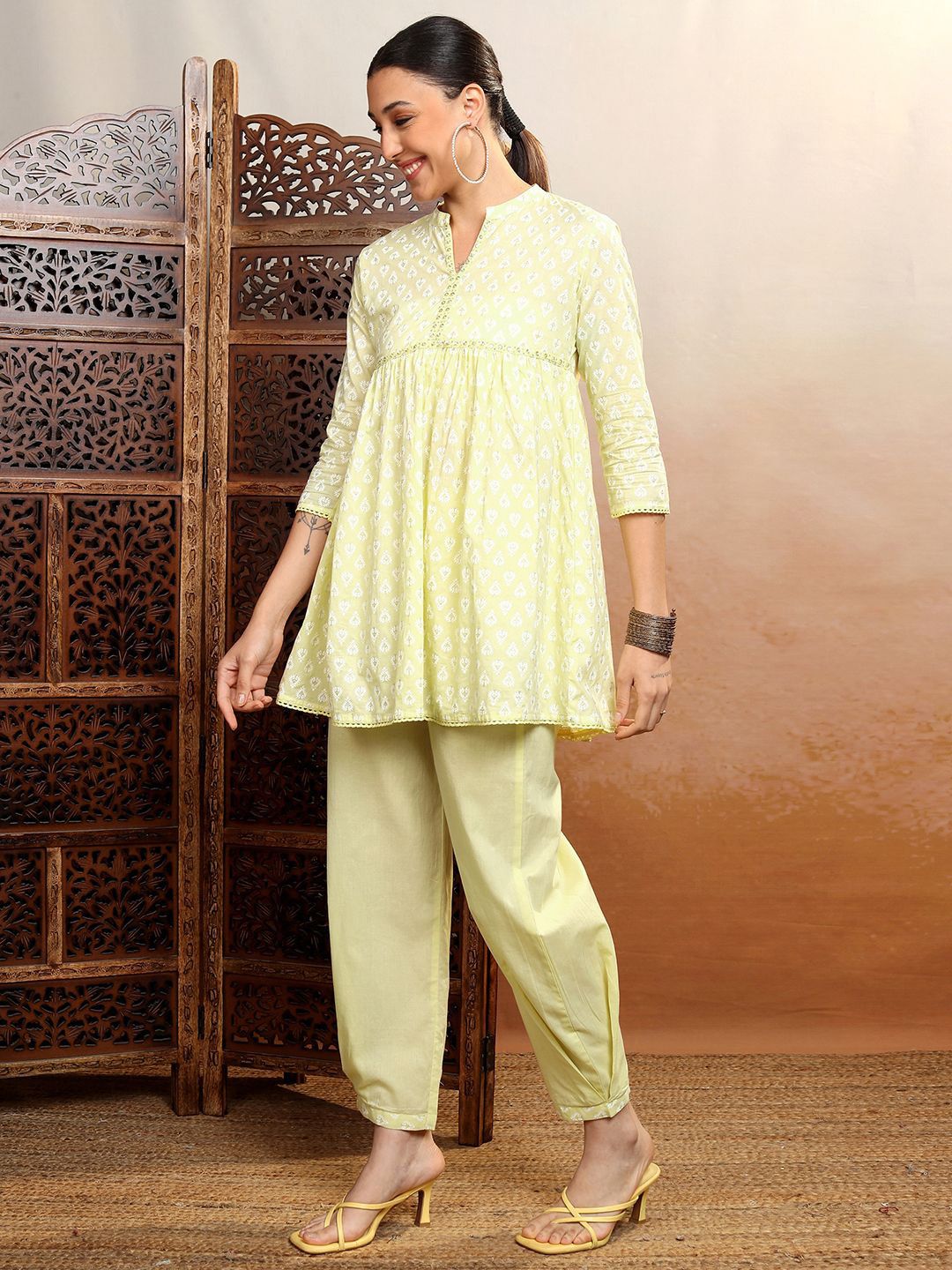 Vishudh Printed Pure Cotton Top With Trousers Co-Ords