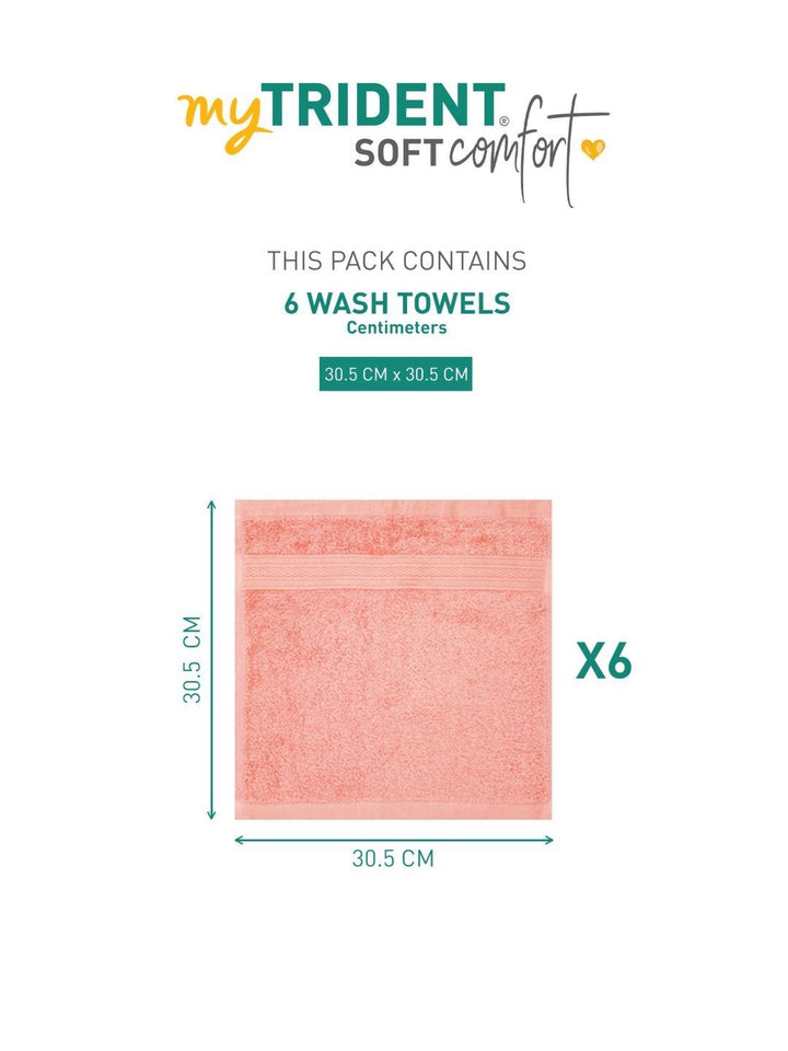 MYTRIDENT Peach 6 Pieces Cotton Soft Comfort 500 GSM Reversible Face Towel