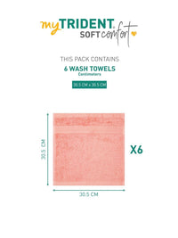 MYTRIDENT Peach 6 Pieces Cotton Soft Comfort 500 GSM Reversible Face Towel
