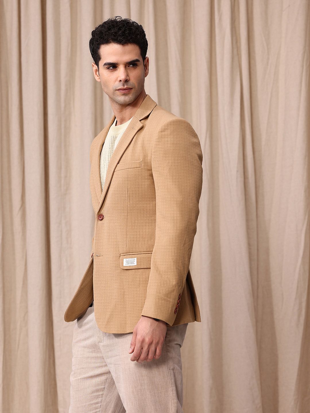 Encik Bowerbird Seersucker Reka Bentuk Diri Selfed Lapel Lapel Casual Blazer