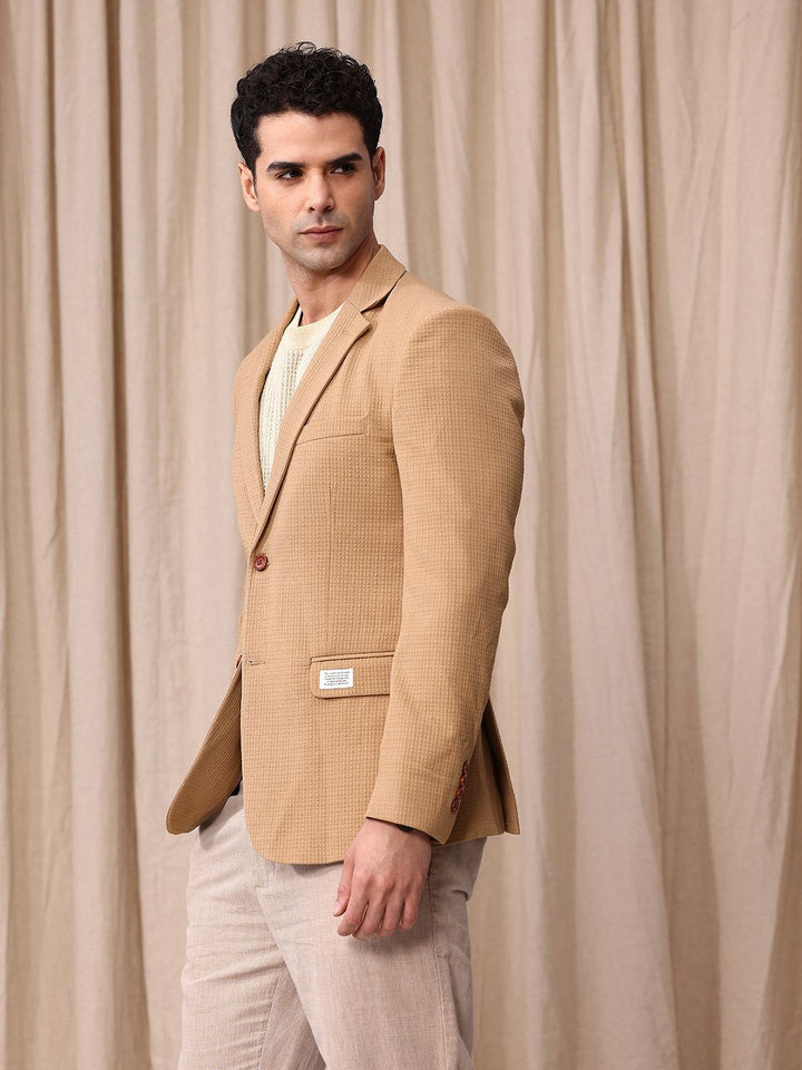 Encik Bowerbird Seersucker Reka Bentuk Diri Selfed Lapel Lapel Casual Blazer