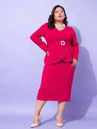 SASSAFRAS Curve Plus Size V-Neck Peplum Dress