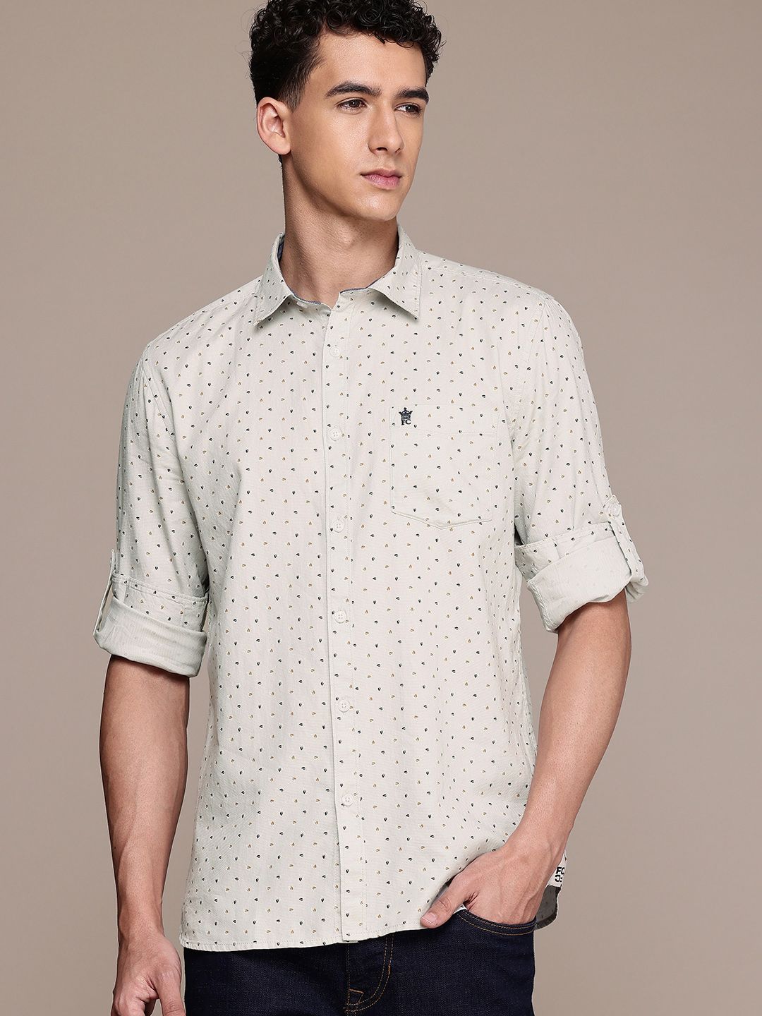 French Connection Slim Fit Textured Micro Ditsy Print Pure Cotton Casual Shirt