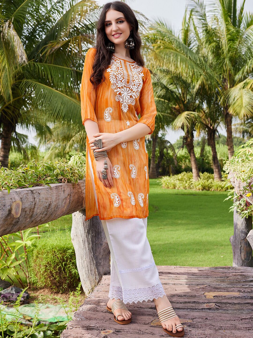 KALINI Ethnic Motif Embroidered Georgette Straight Kurta