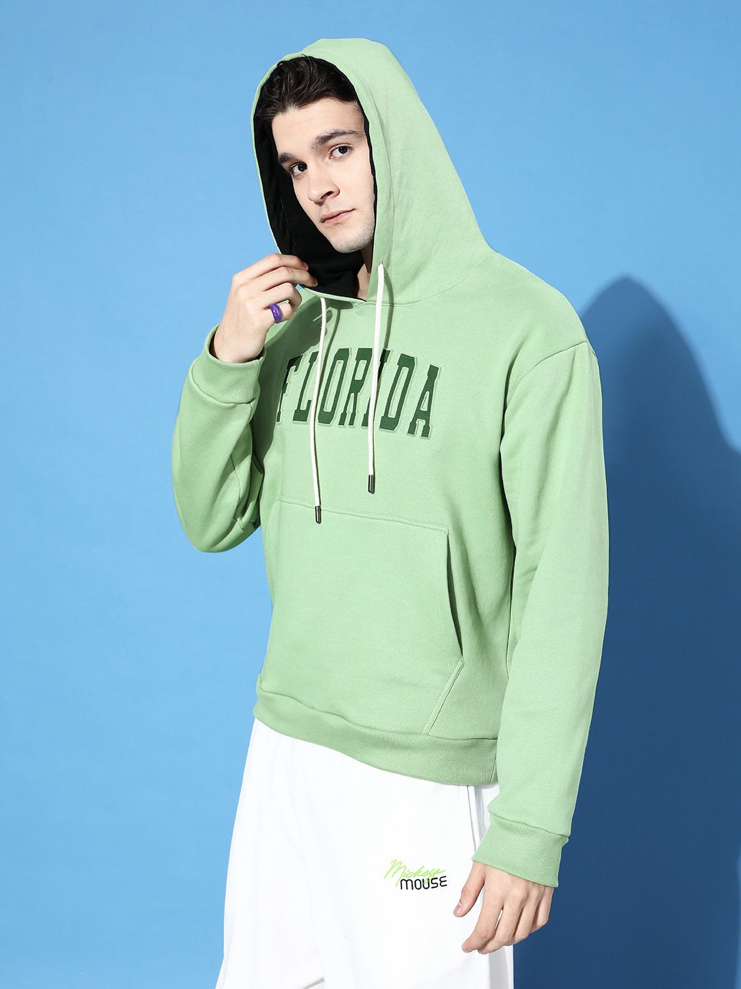 DILLINGER Men Typography Oversized Hooded Fleece Sweatshirt