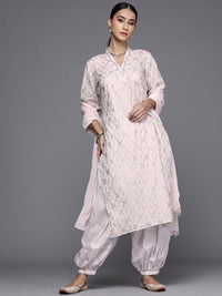 Libas Women Pink & Gold-Toned Ethnic Printed Pure Cotton Kurta with Salwar & With Dupatta