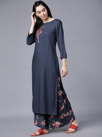Vishudh Women Blue Floral Printed Regular Kurta with Palazzos