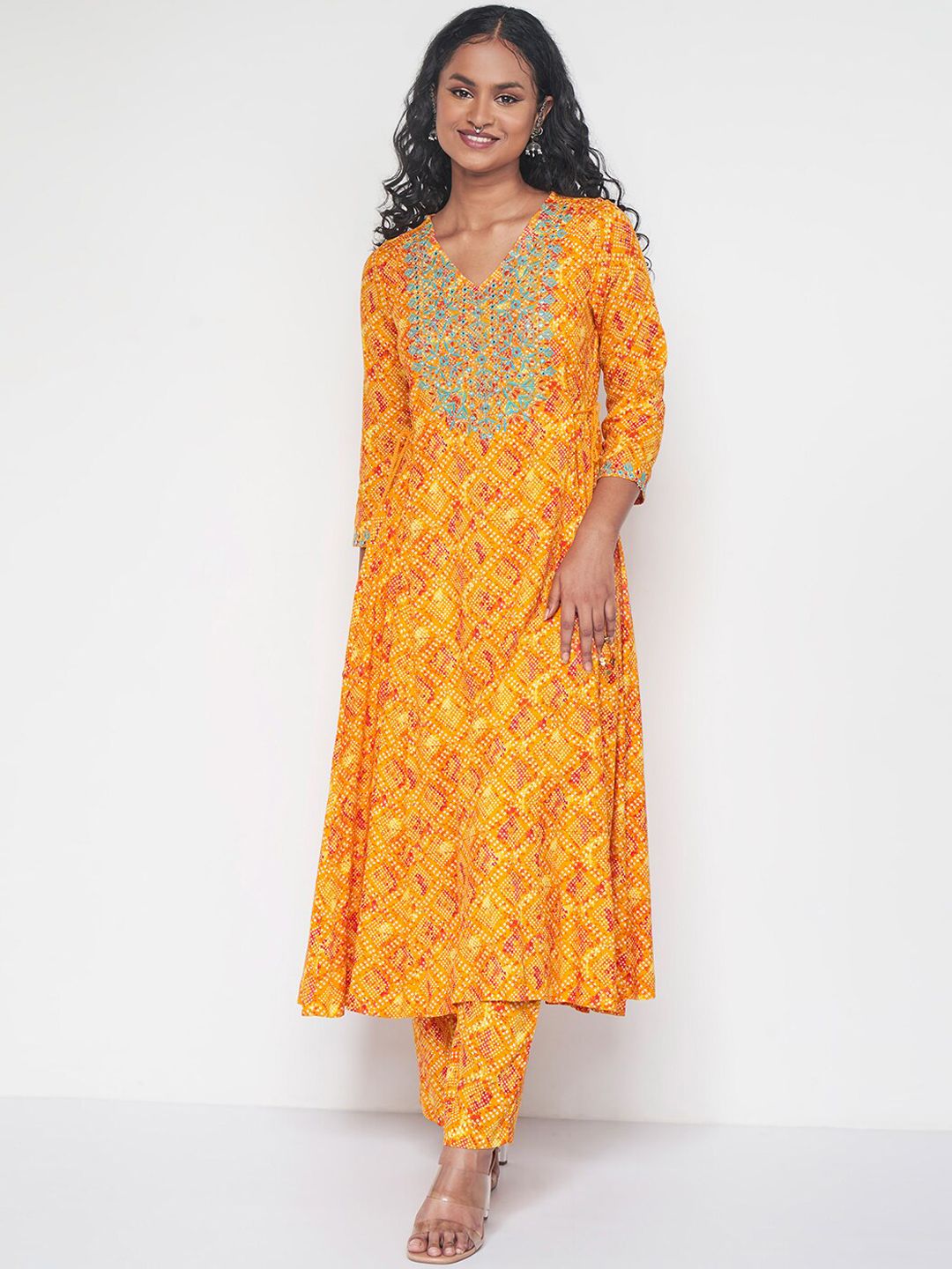 Global Desi Bandhani Printed Thread Work Anarkali Kurta