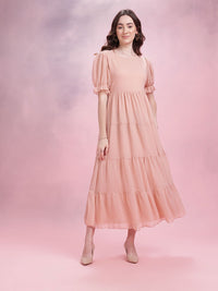 DressBerry Puff Sleeve Tiered A-Line Midi Dress