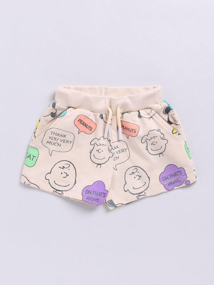 Happy Faces Girls Peanuts Printed Pure Cotton T-shirt with Shorts