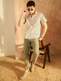 DENNISON Smart Ethnic Motifs Printed Spread Collar Cotton Oversized Lightweight Shirt