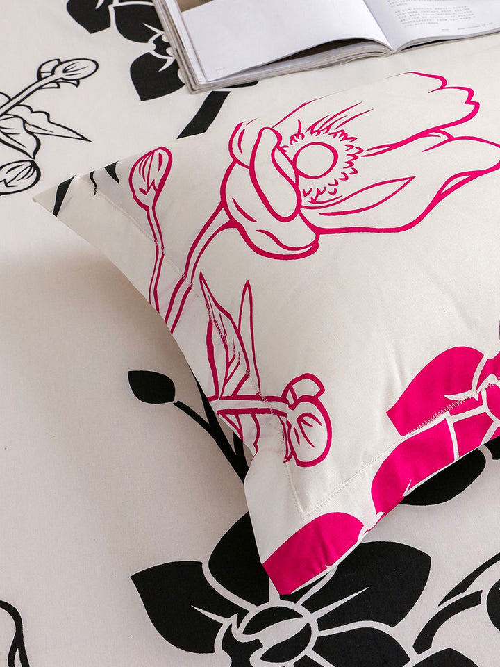 Story@home White Pink Floral 210 TC King Bedsheet with 2 Pillow Covers