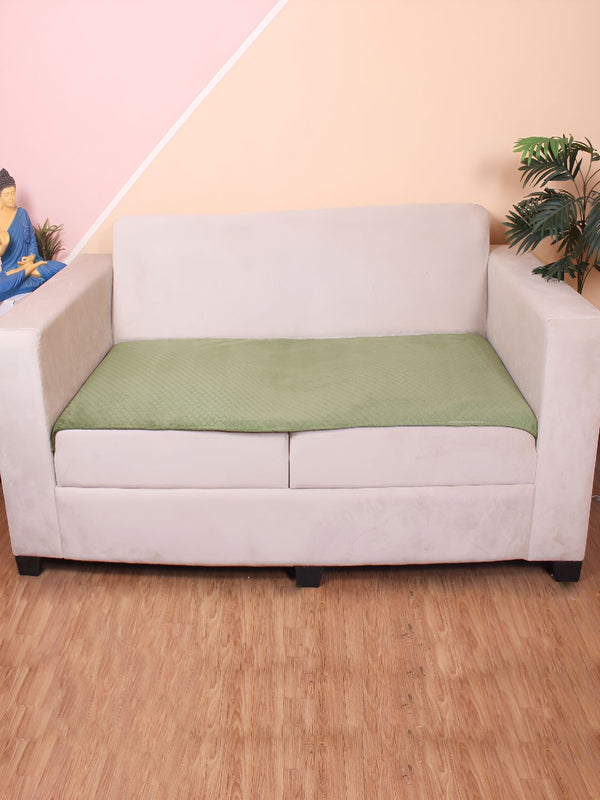 STITCHNEST Olive Green Self Design 3 Seater Sofa Cover