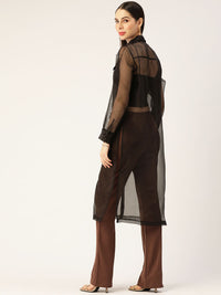 Antheaa Women Black Solid Sheer Kurta