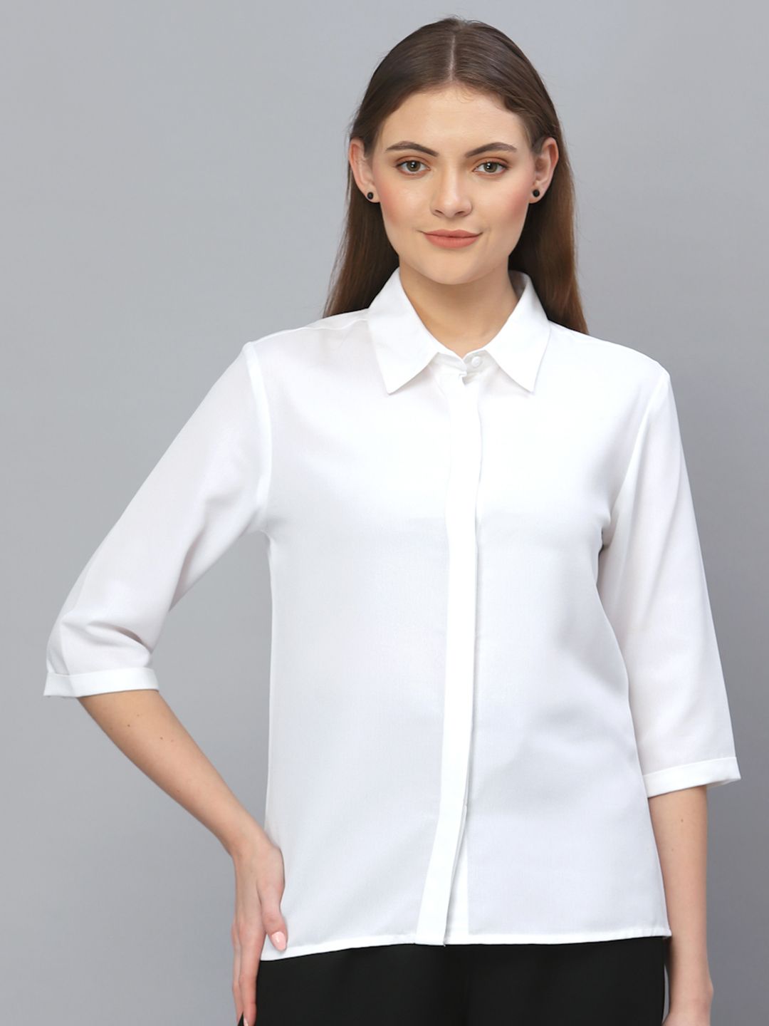 Style Quotient Women White Solid Formal Shirt