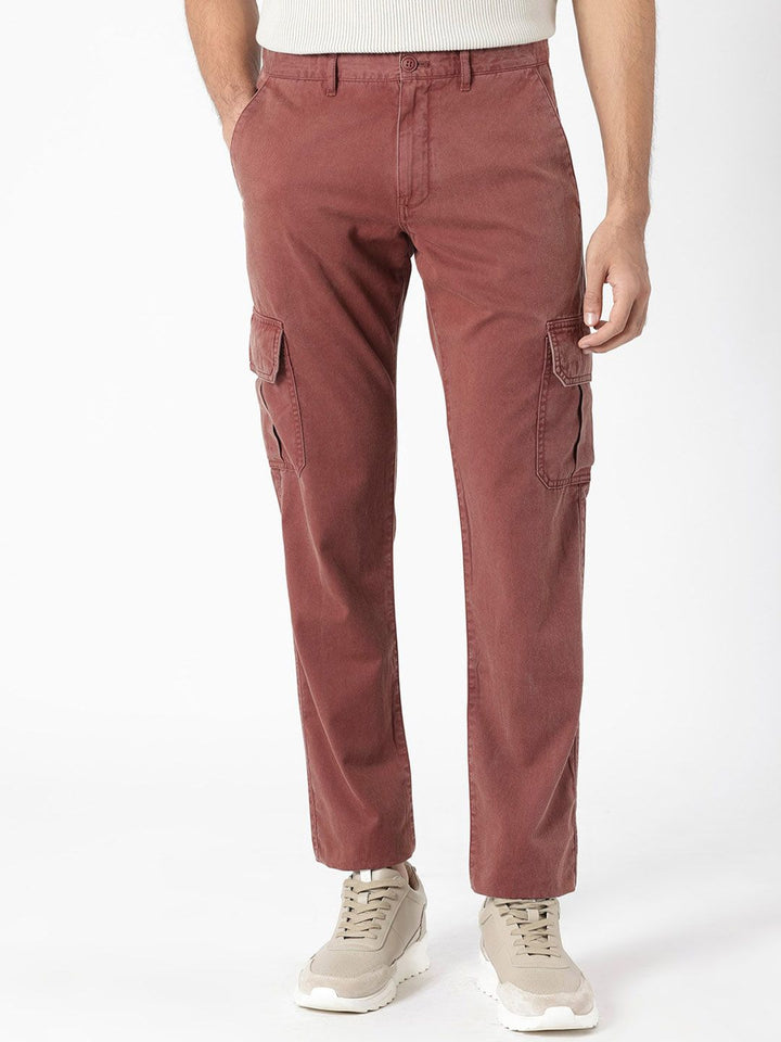 RARE RABBIT Men Inbuil Mid-Rise Slim Fit Cotton Cargo Trouser