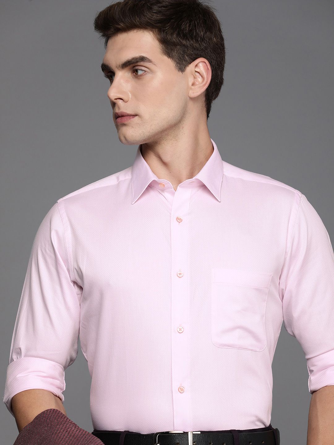 Raymond Pure Cotton Self Design Slim Fit Textured Formal Shirt