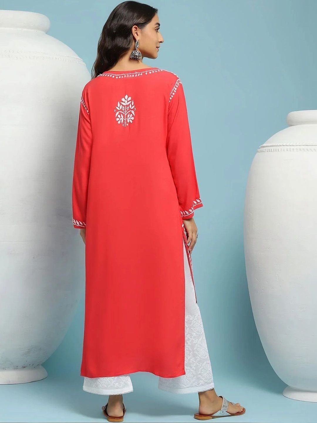Rumah Wanita Chikankari Sulaman Bunga Chikankari Indie Floral Kurta
